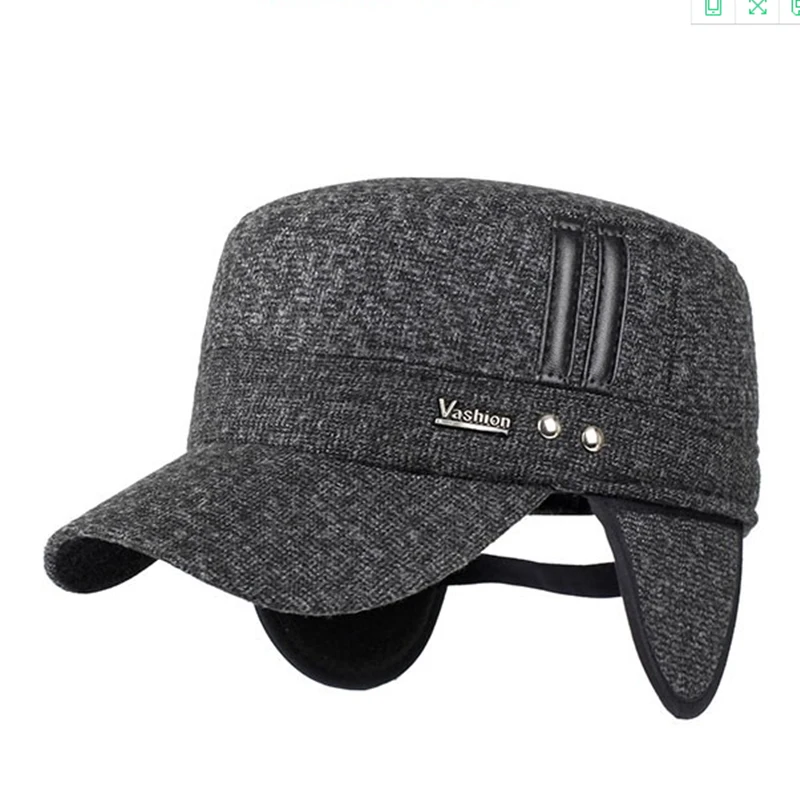 Winter Hats Men caps hat with Earflaps Keep Warm Flat roof Baseball caps Old Men Thicken Russia 