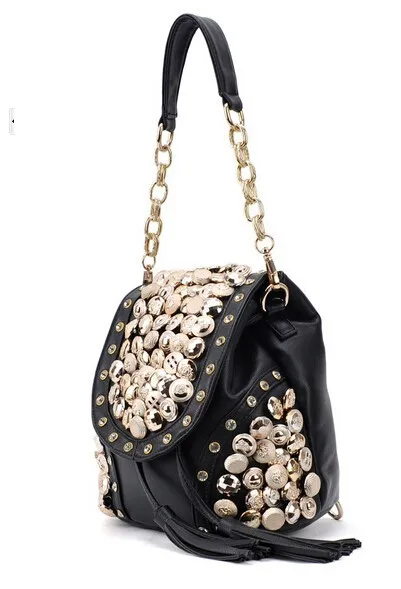 Moda punk kobiety tassel PU skórzane guziki + nity + plecaki rhinestone torba podróżna mochila feminina plecak tornister