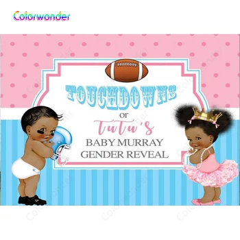 

Baby Gender Reveal Backdrops for Photography Little Princess or Prince 7x5ft Pink Wall with Dots and Blue Stripes Backdrops