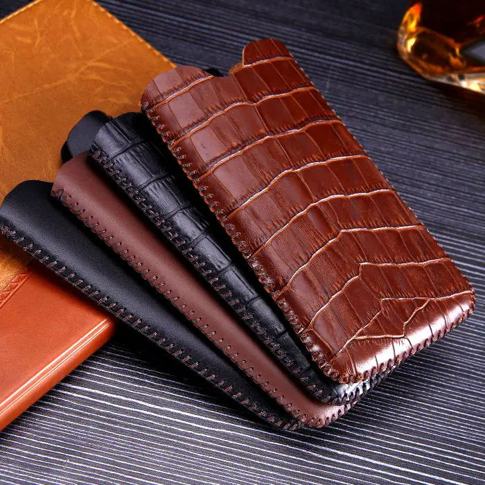 2020 New Real Leather Pull Sleeve Pouch Phone Case for iPhone 6 6S 7 8 Plus Genuine Cowhide Cow Skin Crocodile Grain Wallet Bag | Мобильные