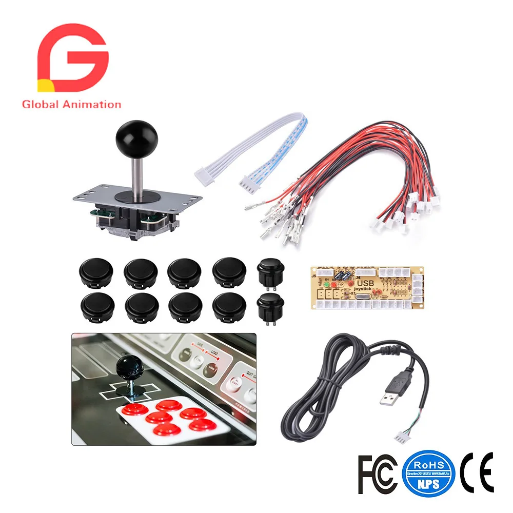 

Zero Delay Arcade DIY Kit Parts USB Encoder + Joystick 5Pin Rocker + 10pcs Black Push Buttons For MAME Fight Stick AC784