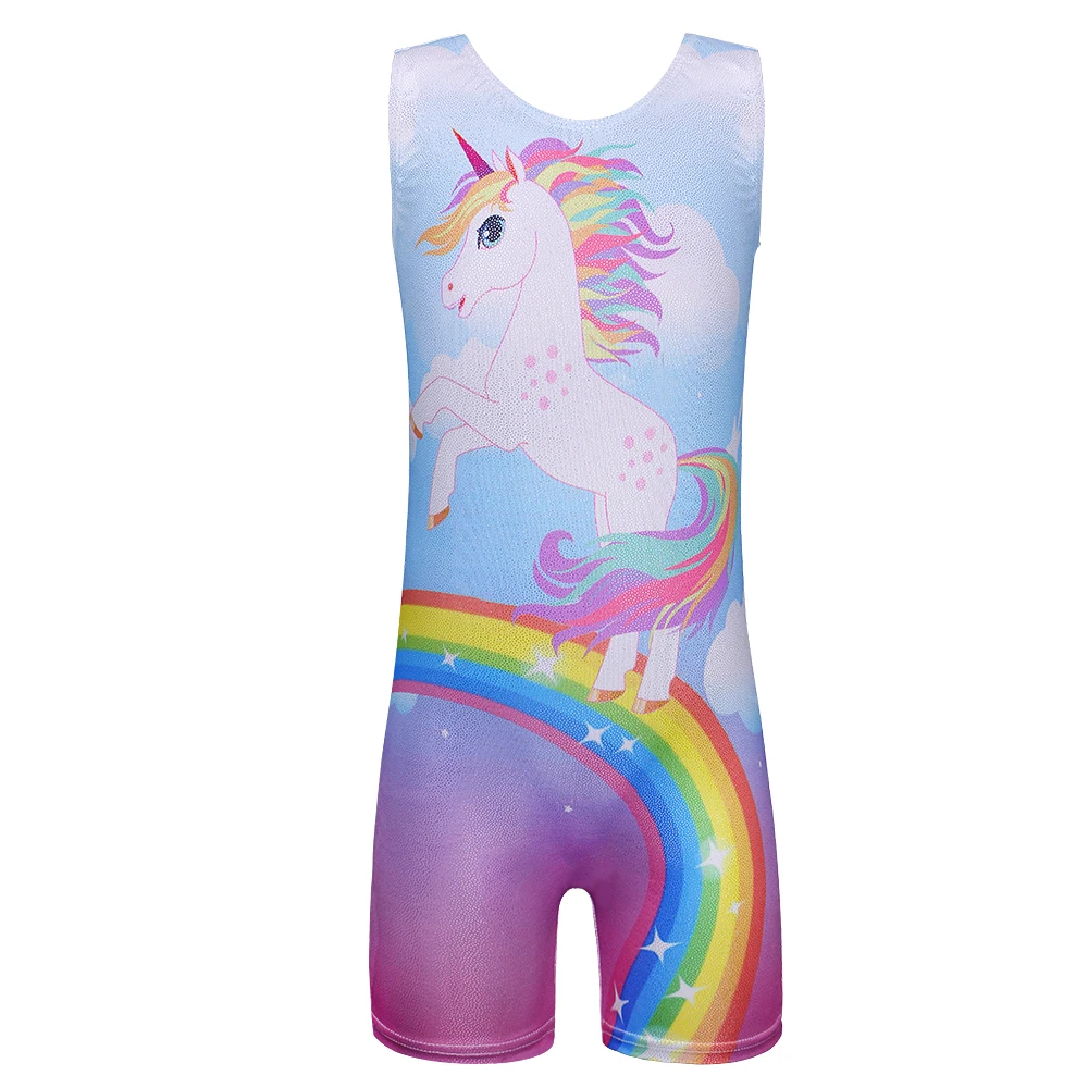 BAOHULU Girls One Piece Ballet Gymnastics Leotard Fashion Horse&Rainbow Print Dance Tutu Sleeveless Girls Ballet Dress