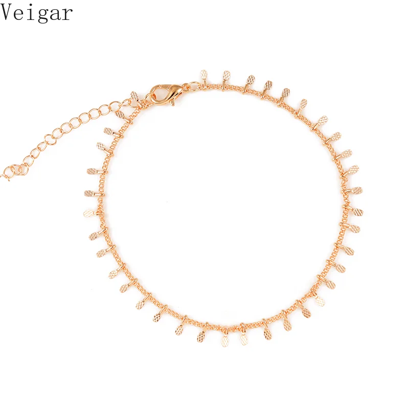 

Simple Geometric Tassel Embossing Copper Anklet 2018 Summer Beach Ankle Chain Foot Jewelry Ladies Anklets Gold Silver Color