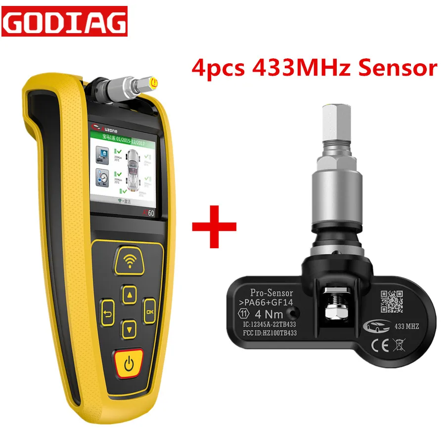 

AUZONE AT60 TPMS Diagnostic & Service Tool TPMS Sensor with 4pcs 315MHz/433MHz Universal Sensor Better than Autel TS401