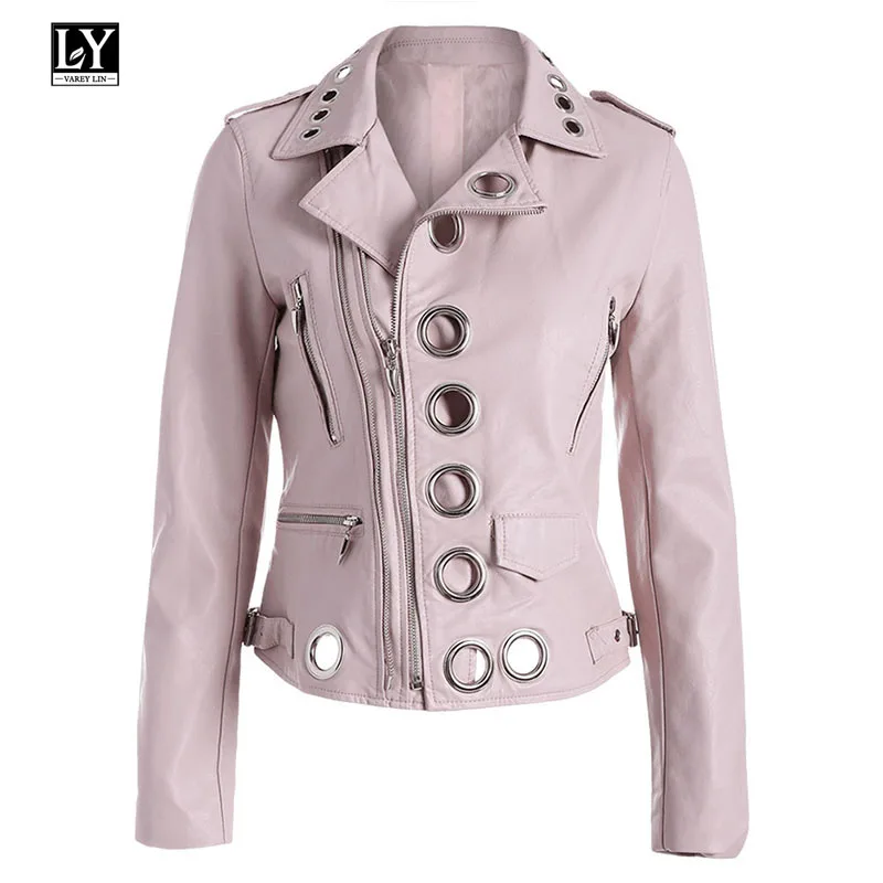 

Ly Varey Lin Women Pu Motorcycle Soft Pink Faux Leather Jacket Bomber Coats Lady Black Punk Rock Leather Jacket Outerwear