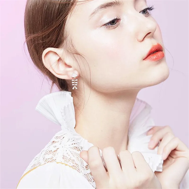 XIAO YOUNG 925 Серебряные иглы шикарные висячие серьги из фиброна циркония мини