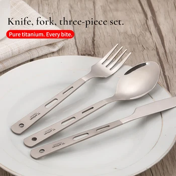 

Tiartisan Titanium Spoon Fork Knife Set Outdoor Camping Tableware Ultralight Travel Picnic Polished Scoop Tableware set Ta8106P