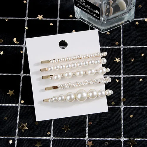 Korea Hair Pin Pearl Women Hair Clip Pin Set Barrette Headwear Hair Accessories Hair Jewelry Sets Ornament Metal Haripins - Цвет: 5 gold one set