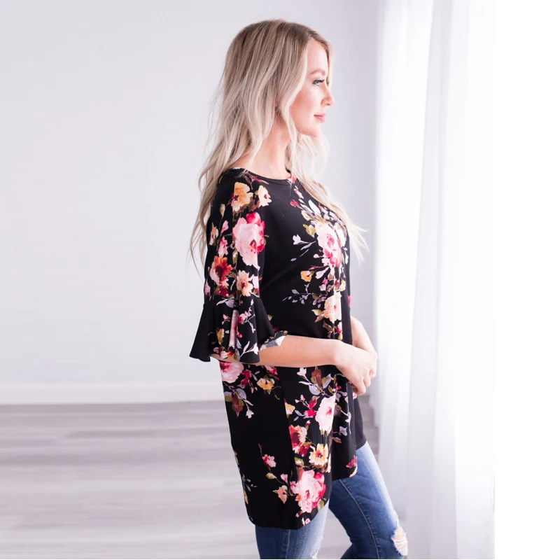 maternity blouse-maternity tops-maternity tshirt-red flower black side 02 AS1752