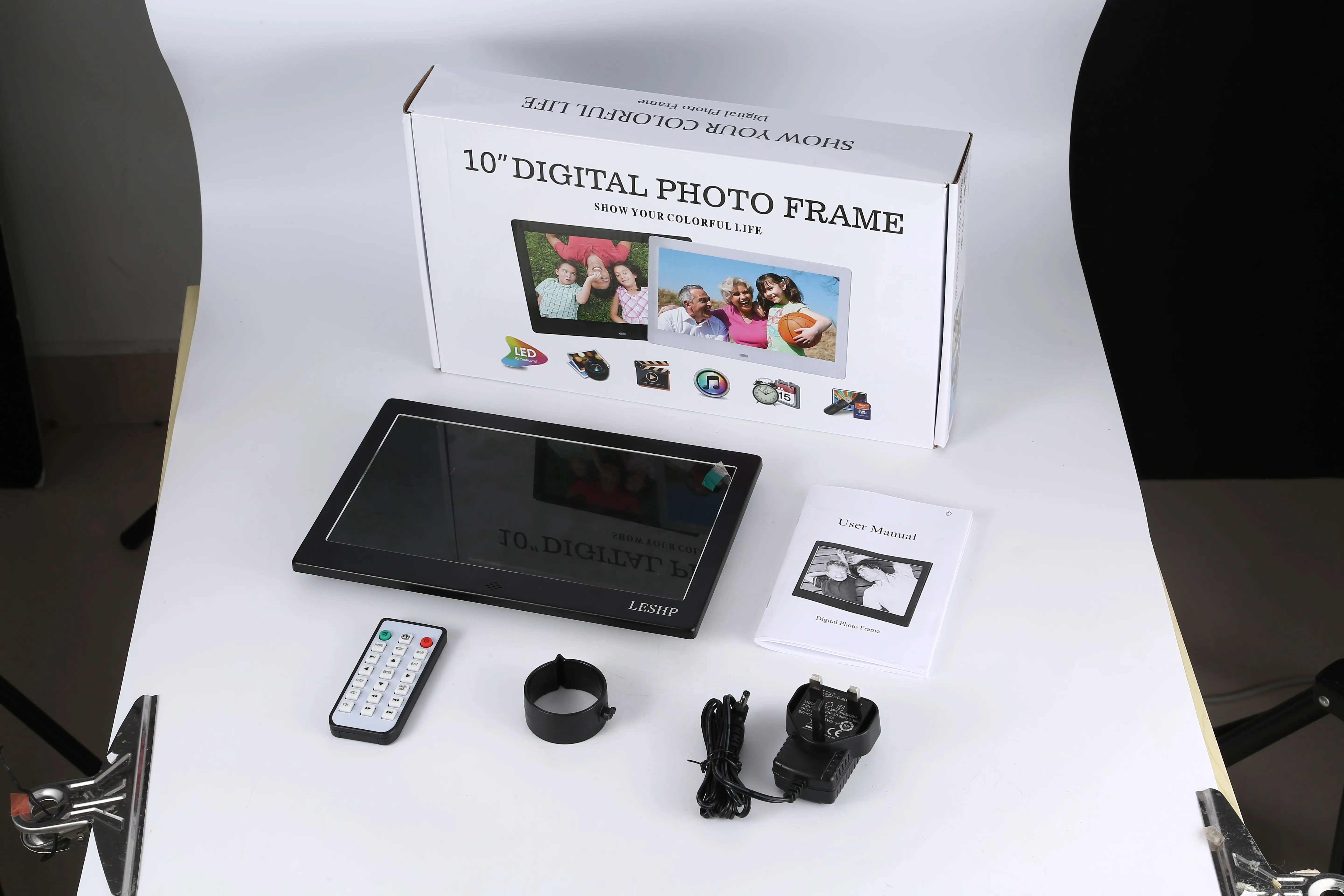 

Multifunctional Digital Picture Frame With Full Featured Wireless Remote 10 Inch LCD Screen Display Built-in Speaker