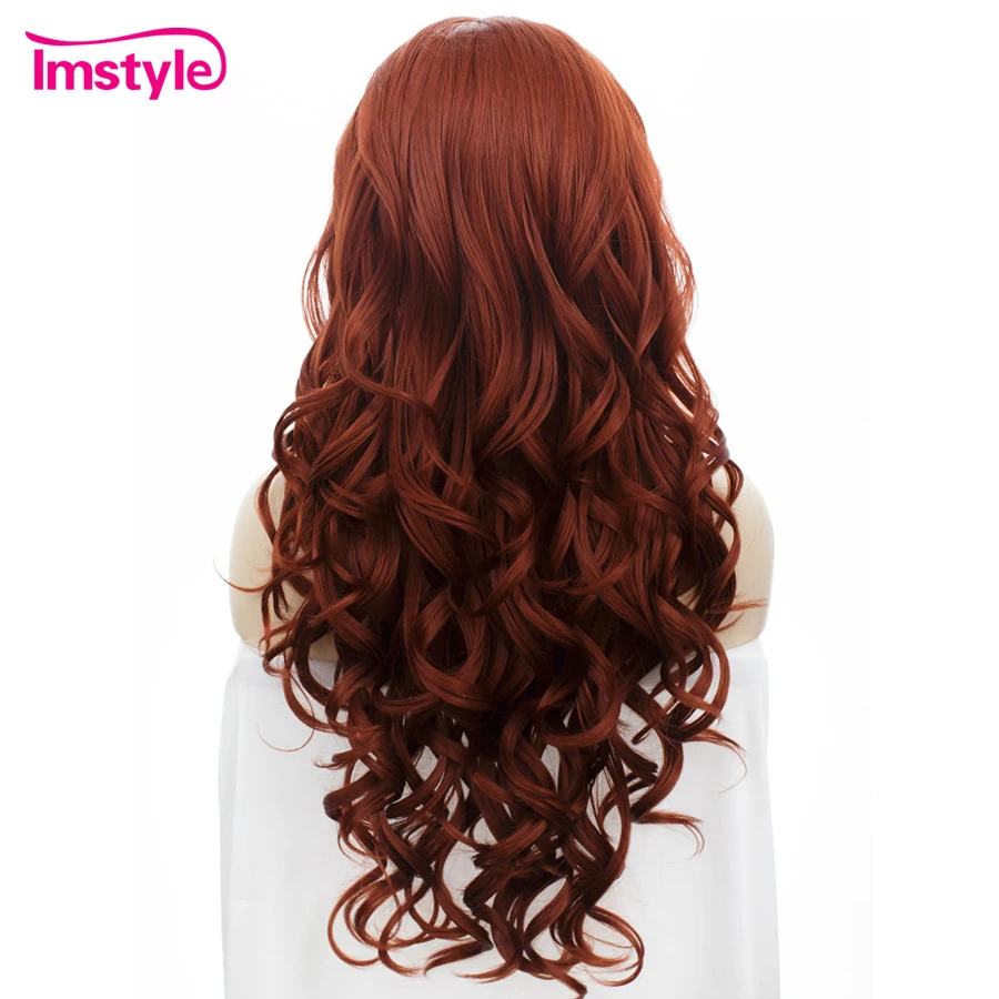 Imstyle красный парик на сетке спереди парики для женщин длинные волнистые
