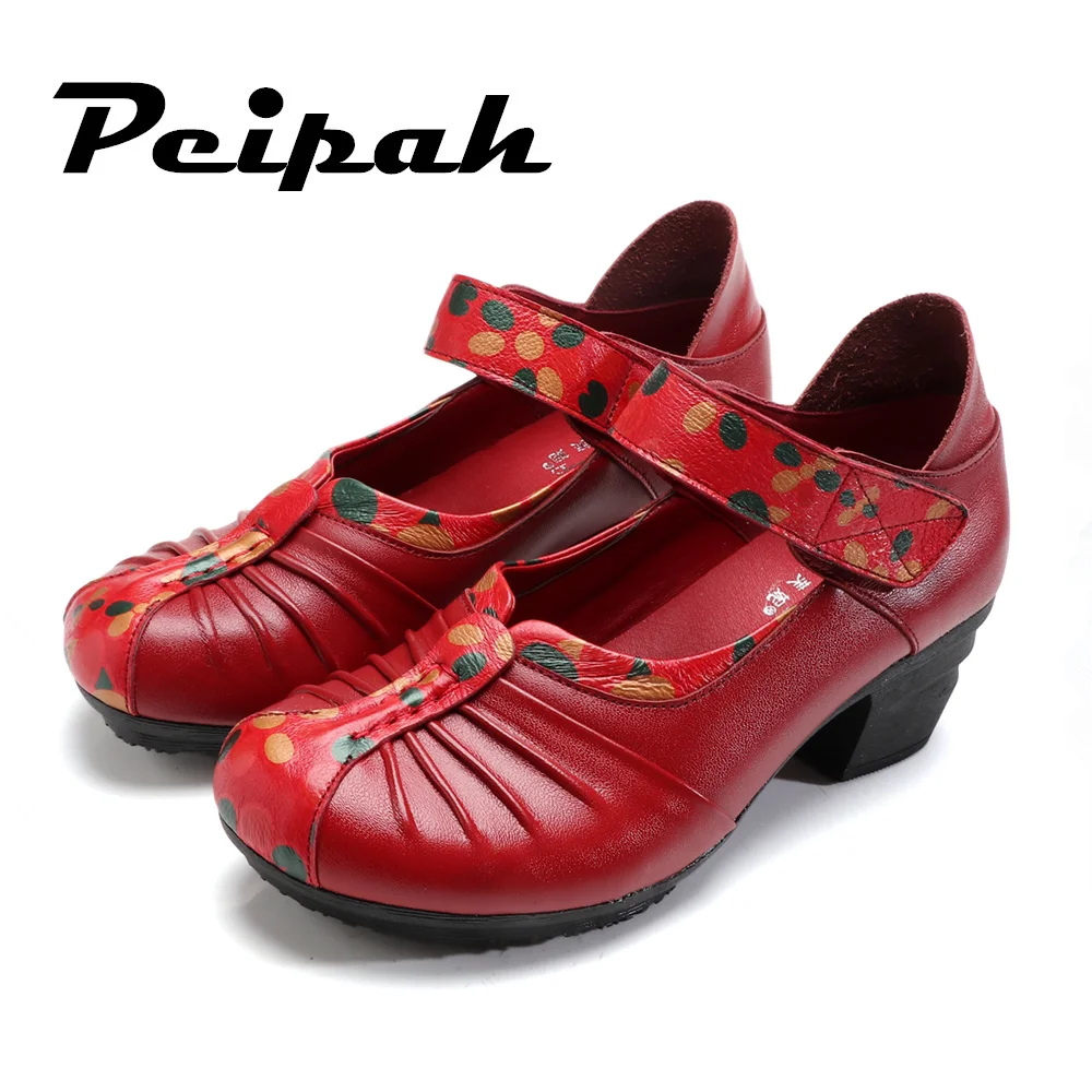 PEIPAH 2018 Autumn Genuine Leather Mary Janes Women's Platform Shoes