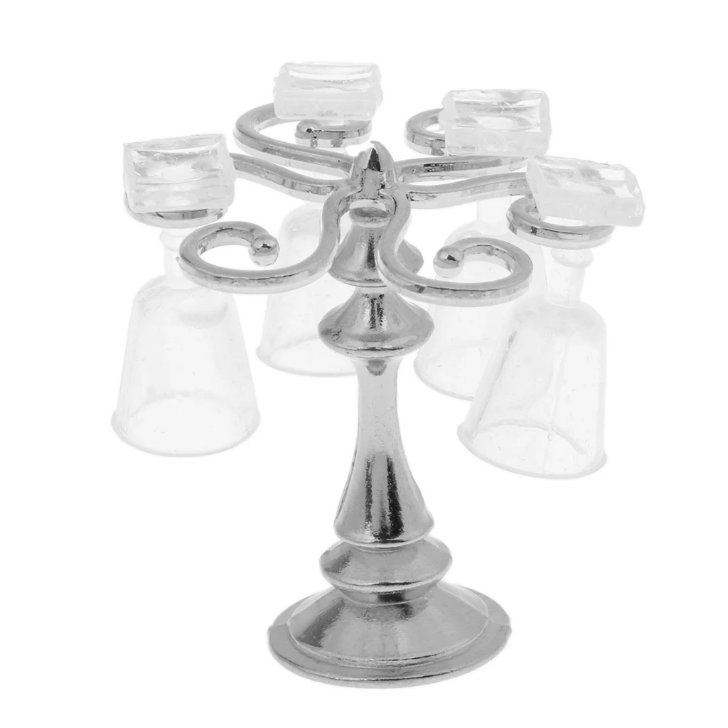 1/12 Dollhouse Miniature Bar Life Scenes Decor  - Silver Glass Wine Cup Holder & 4 Pieces Goblet Kits Kids Pretend Play Toy