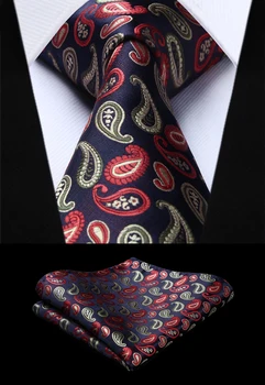 

Party Wedding Classic Fashion Pocket Square Tie Woven Men Navy Blue Red Yellow Tie Paisley Necktie Handkerchief Set#TP715A8S