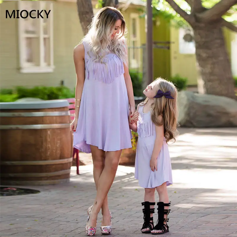 NASHAKAITE-Mommy-and-me-clothes-Tassel-Solid-Mini-Dress-Family-Look-Mom-and-daughter-dress-mini