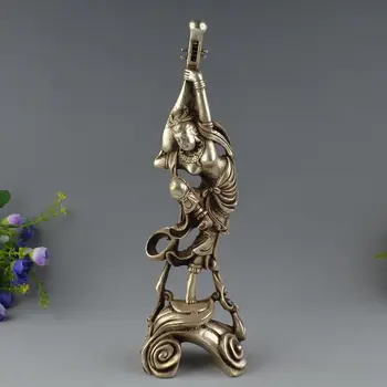 

Old Tibet Buddhism Fane Silver Pipa Kwan-Yin Buddha Statue Antique