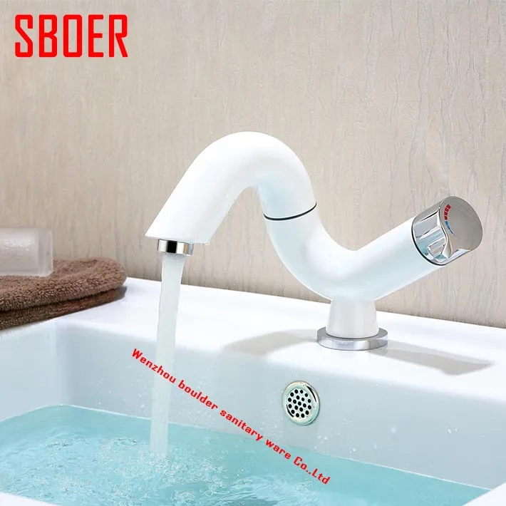 

New arrival 360 Swivel Spout Bathroom Basin Faucet Grilled White Painted with chrome Brass Vessel Sinks Mixer Tap deck mounted