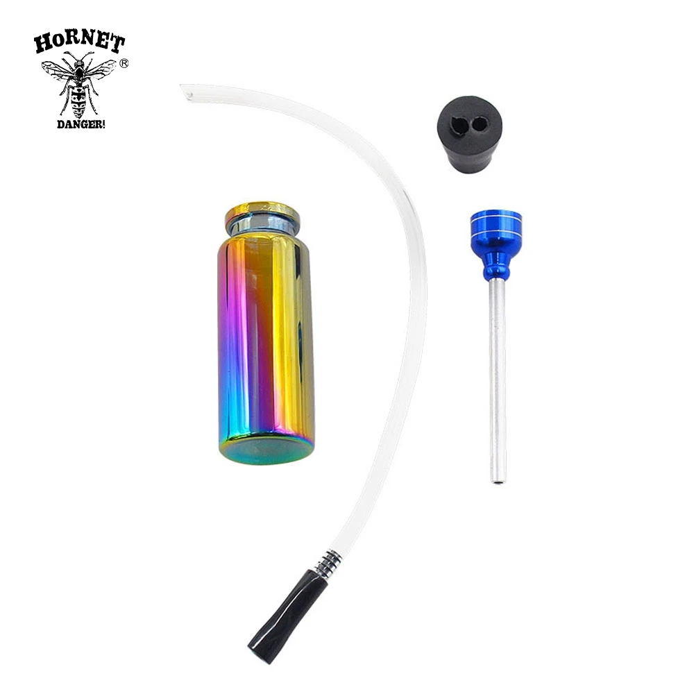 HORNET Rainbow Glass Smoking Pipes Mini Hookah Shisha Water Pipe 120MM Metal Tobacco Pipes With Long Silicone Mouth Filter