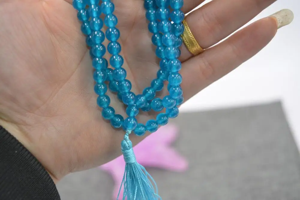 

Hot sell Noble- FREE SHIPPING>>>@@ HOT Jewelry 6mm Tibetan Buddhism 108 apatite gem stone Prayer Bead Mala Necklace