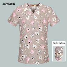 Унисекс медицинские скрабы медсестры униформа стоматологическая клиника аптека печать ПЭТ доктор Спецодежда красота униформа для салона красоты салон Топы