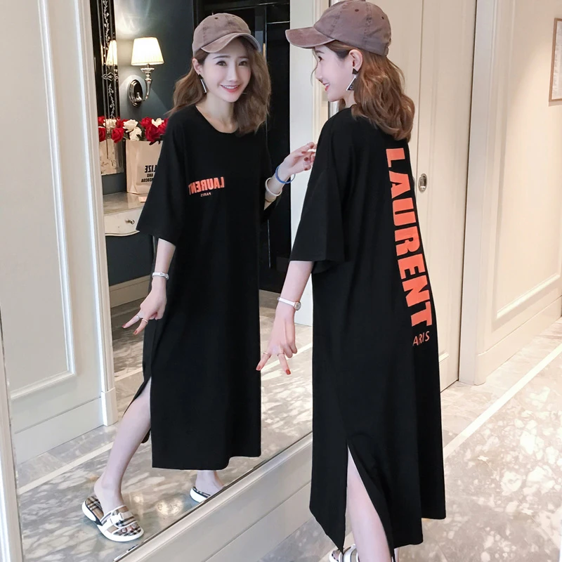 

2019 Summer Loose Long T-Shirt Dress woman Letter Print Large Size Dress Casual Fashion New Street style Dress Vestido LQ284