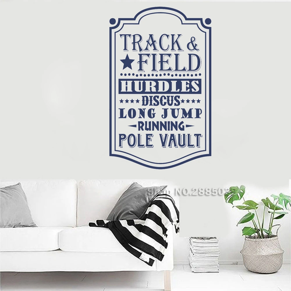 Autocollant Mural En Vinyle Pour Piste Et Terrain Citation Obstacle Discus Poteau De Course Saut Long Voute Sportive Citation Adhesif Mural Decor Lc629 Aliexpress