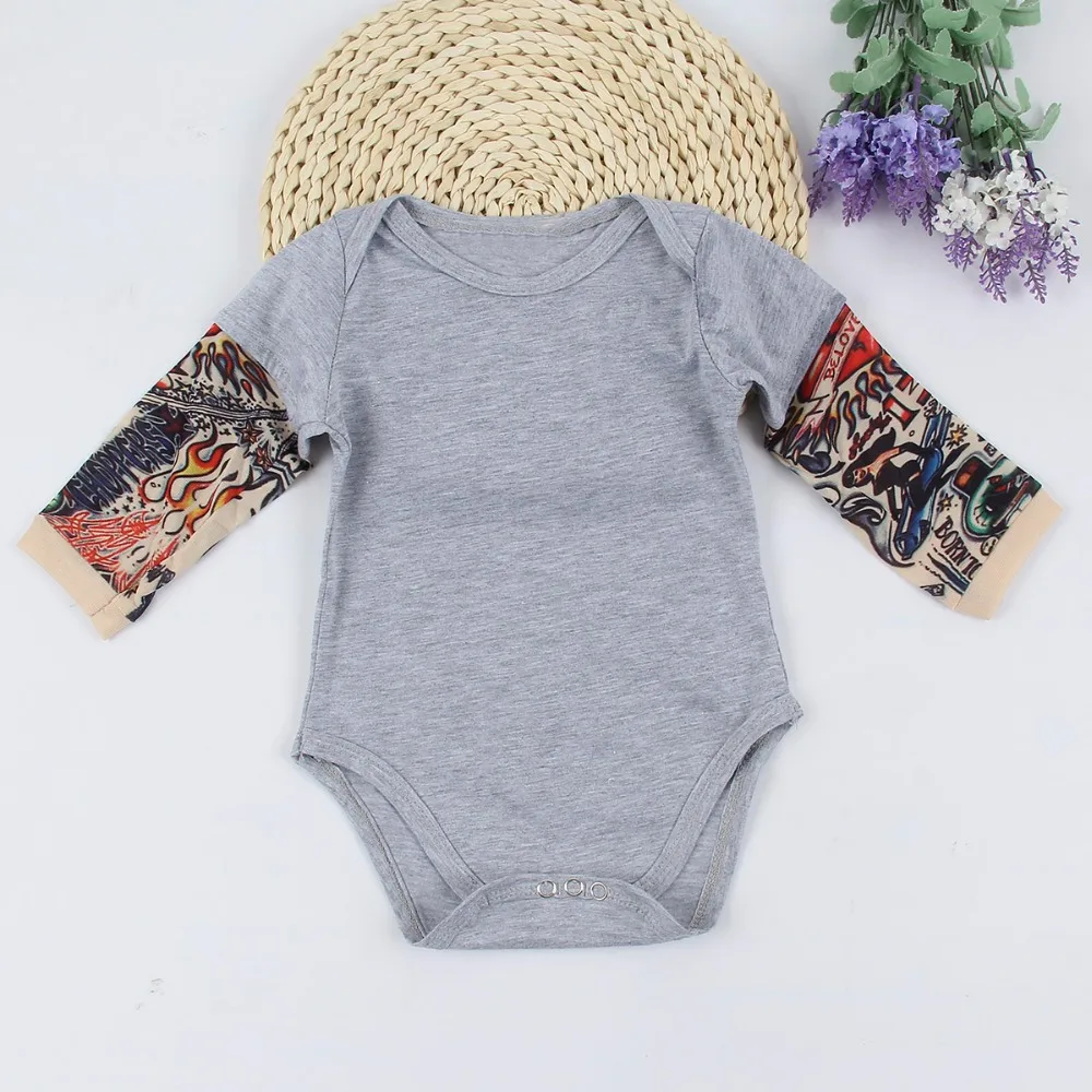 

Puseky Fashion Jumpsuit Tattoo Sleeves Rock Baby Boy Romper Infant Girls Jumpsuit Long Sleeves Baby Clothes