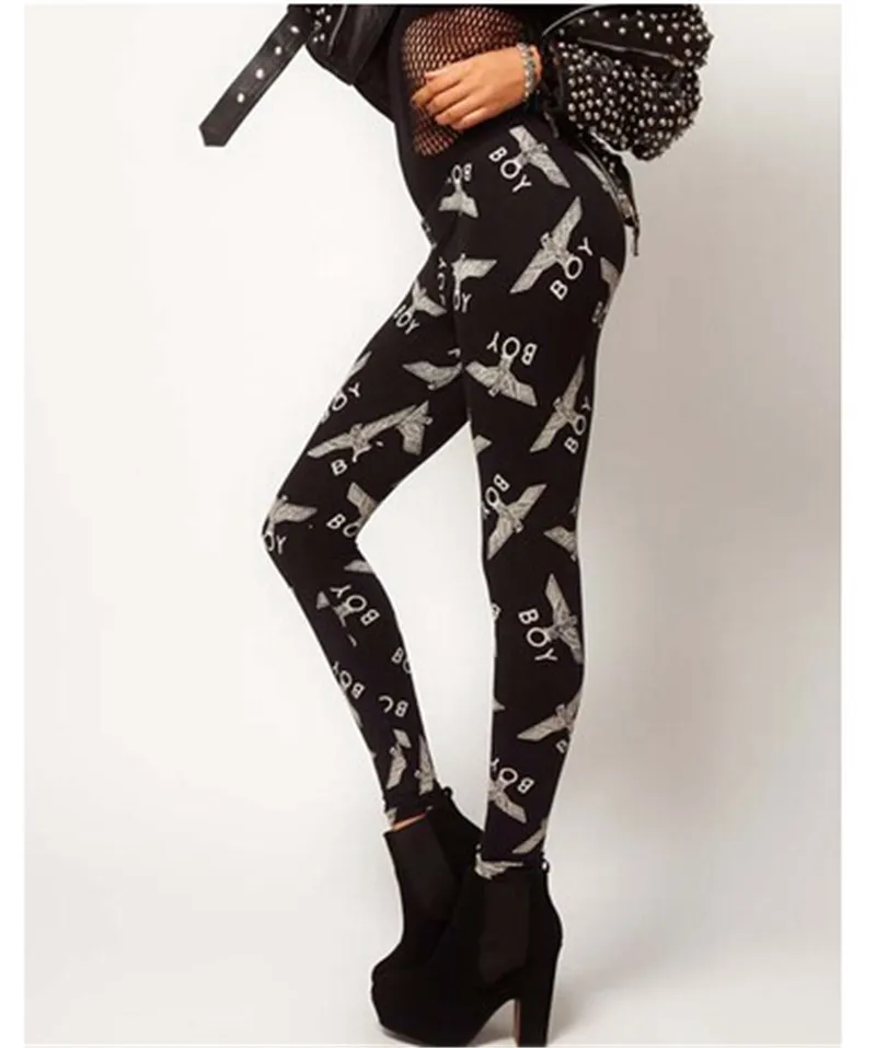 Wholesale Women Leggings Boy London Punk Eagle Printed Black High