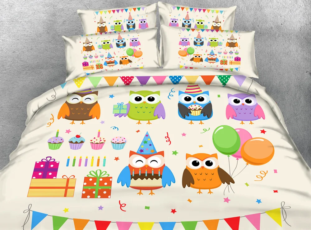 Jf 053 Kids 4pcs Lovely Birds Print Bedding Sets Owl Duvet Cover Twin Size Adult Queen Super King Sheets Super King Sheets King Sheetsowl Duvet Cover Aliexpress