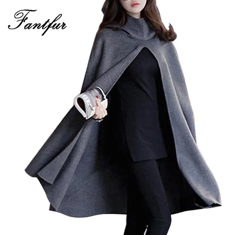 Fantfur moda mujer con capucha capuchas y ponchos Otoño Invierno