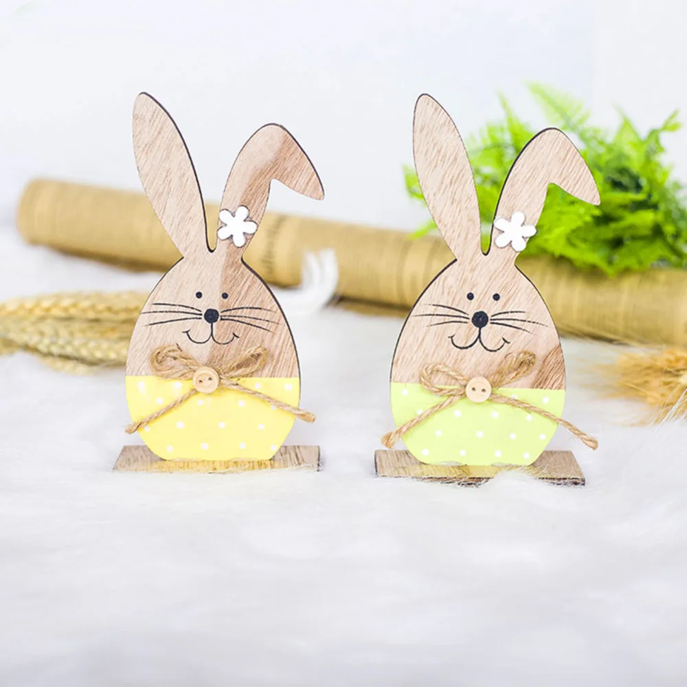 

Cute bunny Easter Decorations Wood Easter Rabbit 3 Types With Easter Egg Ribbon Stand DIY Home Party Decorations Gift