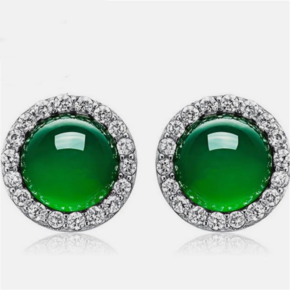 

YKNRBPH Women's 925 pure silver Green Natural Chalcedony Earrings Korean Style S925 Sterling Silver Jewelry