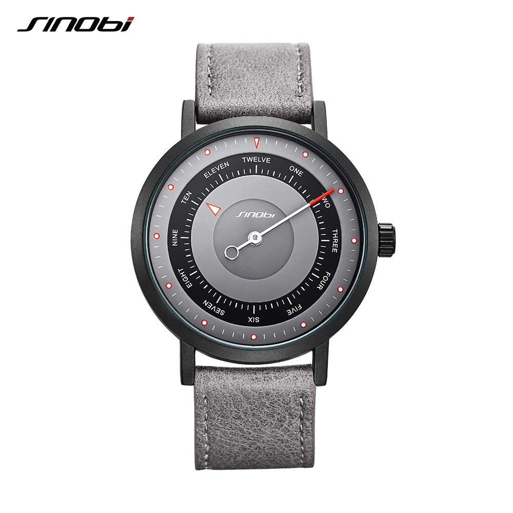 Sinobi Top Luxury Brand Men Leather Strap Sports Watches Men's Quartz Clock Man Waterproof Wrist Hiking Watch Relogio masculino - Цвет: Gray Leather