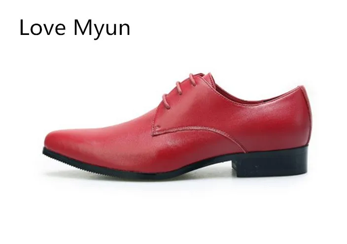 

New mens genuine leather dress shoes fashion pointed toe lace up red black white derby wedding shoes men daily casual work shoes