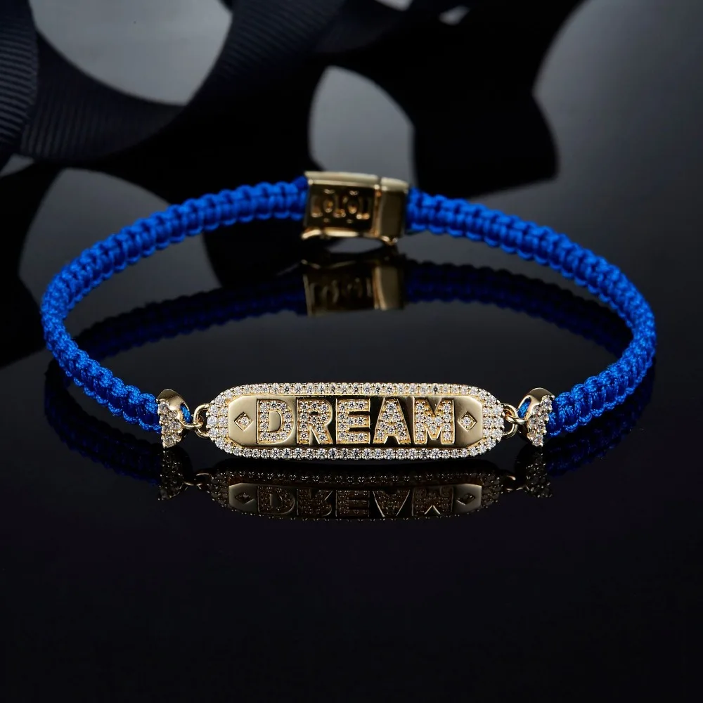 

MeiBaPJ 925 Sterling Silver Yellow Golden Letter DREAM SMILE Blue Macrame Bracelet Women Luxury Fashion Jewelry