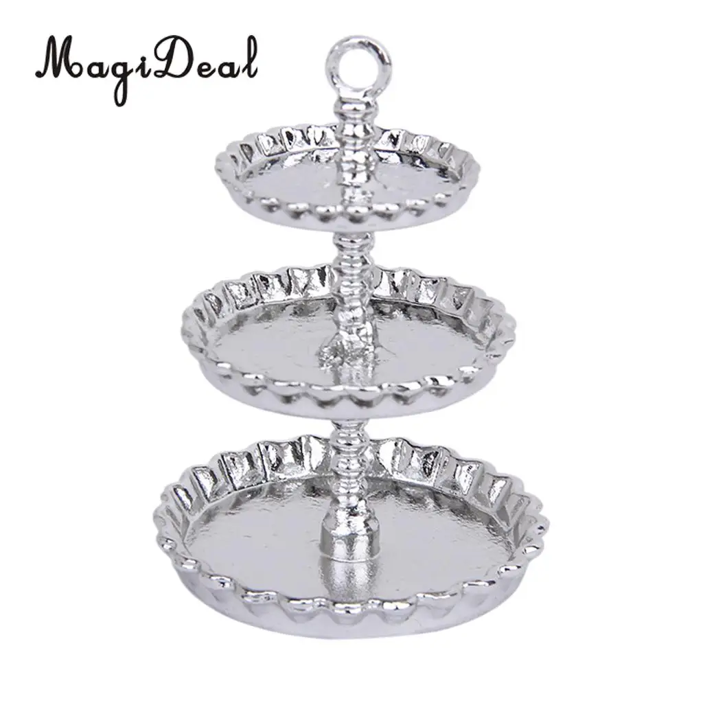 1:12 Dolls House White 3 Tier Metal Cake Bakery Fruit Dessert Snack Rack Display Stand Miniature Furniture Accessory Decor Toy