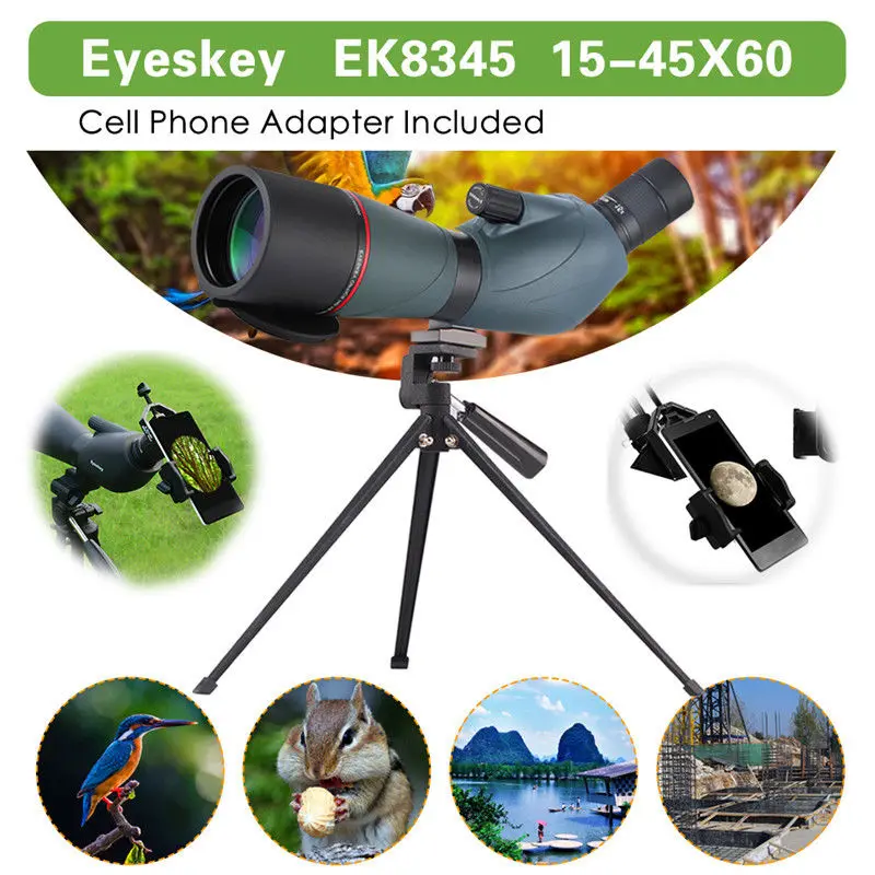 

Eyeskey Angled Spotting Scope Multi-Coated Optics Waterproof Fogproof Zoom Monocular Telescope able-top Tripod/Cellphone Adaptor