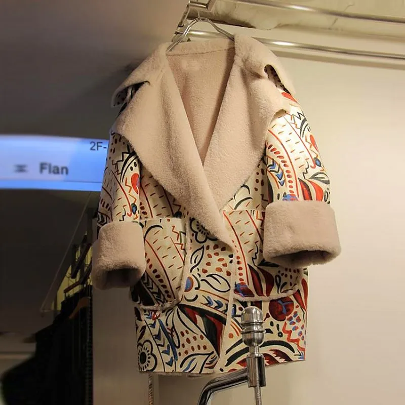 

2017 New Women's Autumn Winter Retro Printed Coat Long Cotton Jacket Cashmere Coat Casual Cotton-padded Jacket Outwear