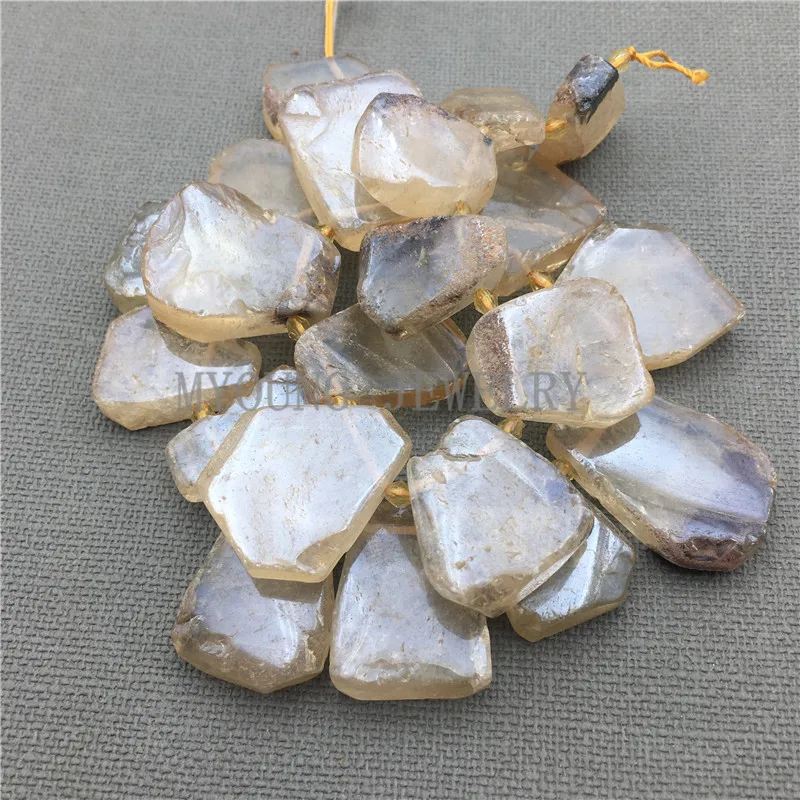 MY0118 (freeform yellow crystal slice titanium Quartz, Gemstone Beads) (1)