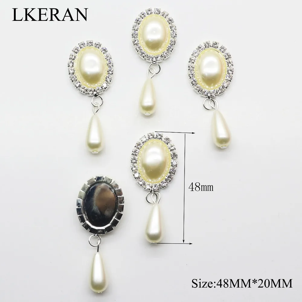 

fashion 10pc 48*20mm Ivory/ white Flat back Brooch pearl buttons for Wedding Cards Decor DIY crafts scrapbooking Clothing button