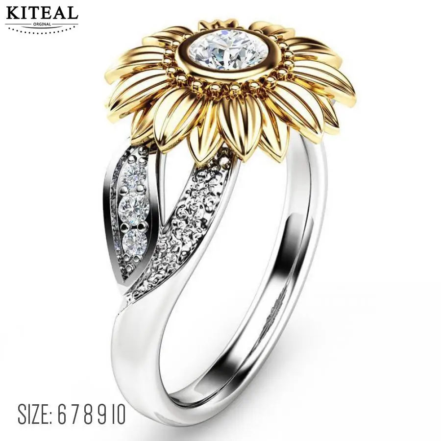 

Kiteal CZ Stone Ring Jewelry Bague Femme Silver Color Cute Gold Sunflower Crystal Rings for Women Gift Drop Shipping JZ-00380