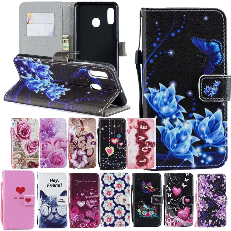 

PU Leather Patterned Flip Wallet Phone Case Cover on sfor Samsung A10 A20 A30 A50 A70 M10 M20 M30 A20e Core Cards Holder Coque