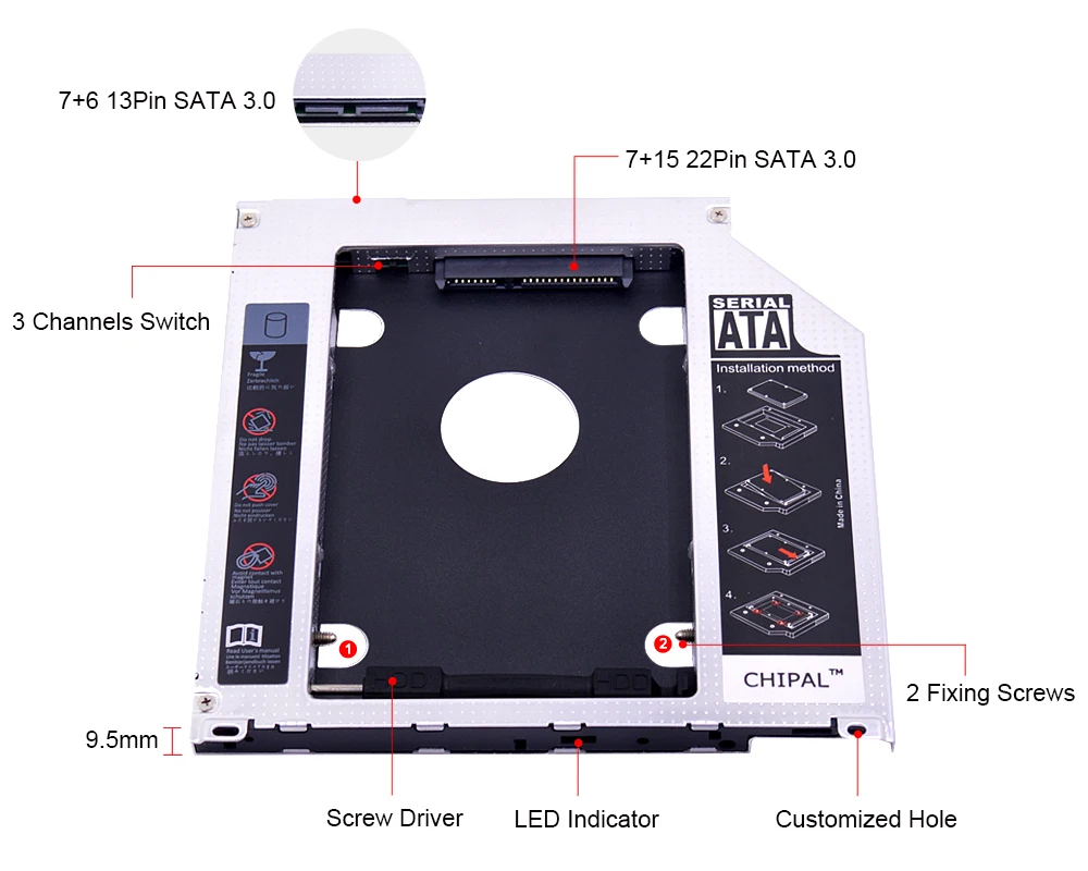 CHIPAL алюминиевый 2-ой HDD Caddy 9,5 мм SATA 3,0 SSD чехол HDD корпус для Apple Macbook Pro Air 1" 15" 1" SuperDrive Optibay