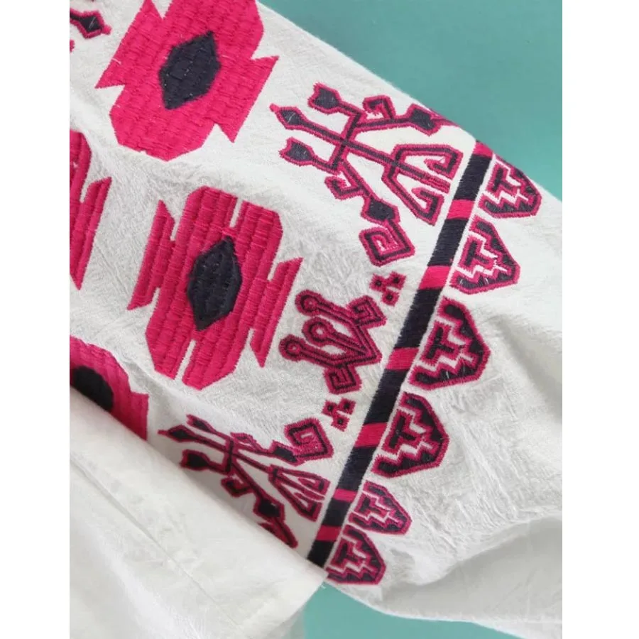 BOHO blouse 2017 cotton floral embroidered blouses tassel long lantern sleeve loose Casual hippie women tops blouse and shirt