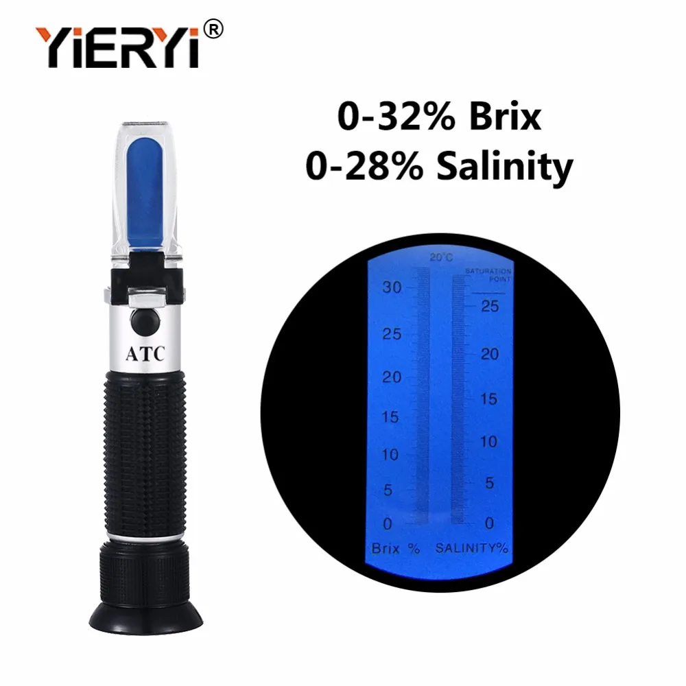 yieryi Handheld Portable 2 in 1 Brix & salinity refractometer 0 32 brix/0 28 salinity with ATC