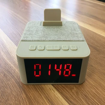 

Wireless Bluetooth 3W Power Fabric Phone Stand Speaker Alarm Clock Variety of Functions Time Display Card Desktop Audio