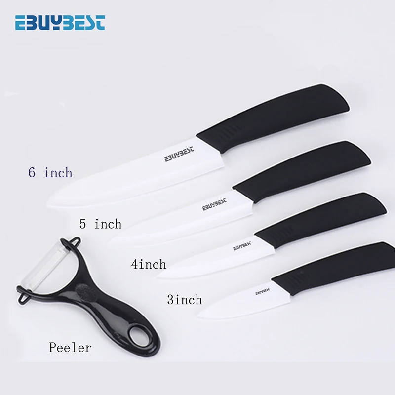 Zirconia Ceramic Knives Set Knives Set 3 4 5 6 inch+ Peeler Multi-color Handle Paring Slicing Chef Knife Kitchen Cooking Tools - Цвет: Black  3 4 5 6