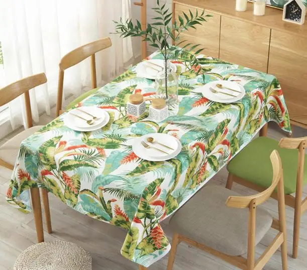 Tropical Plants Cotton Tablecloth Birds and flowers Thick Canvas Print