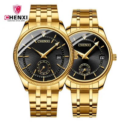 

CHENXI Hot Style Brand Fashion Creative Watches Women Men Quartz Watch Golden lovers' Wristwatches Luxury Clock Brand Waterproof