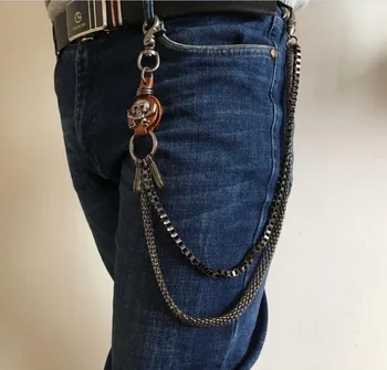 

10mm new Skeleton Strong Biker Trucker Motorcycle Pants Key Jean Long Wallet Chain Punk in Silver for Men Women 24 inch